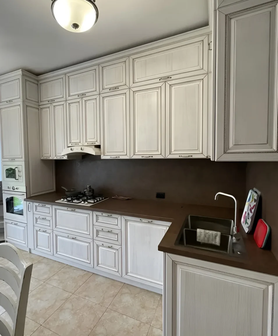 Cream vintage kitchen front view