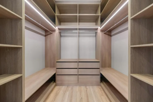 Modern wooden closet with lighting