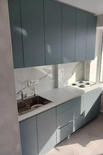 Nordic blue kitchen front view