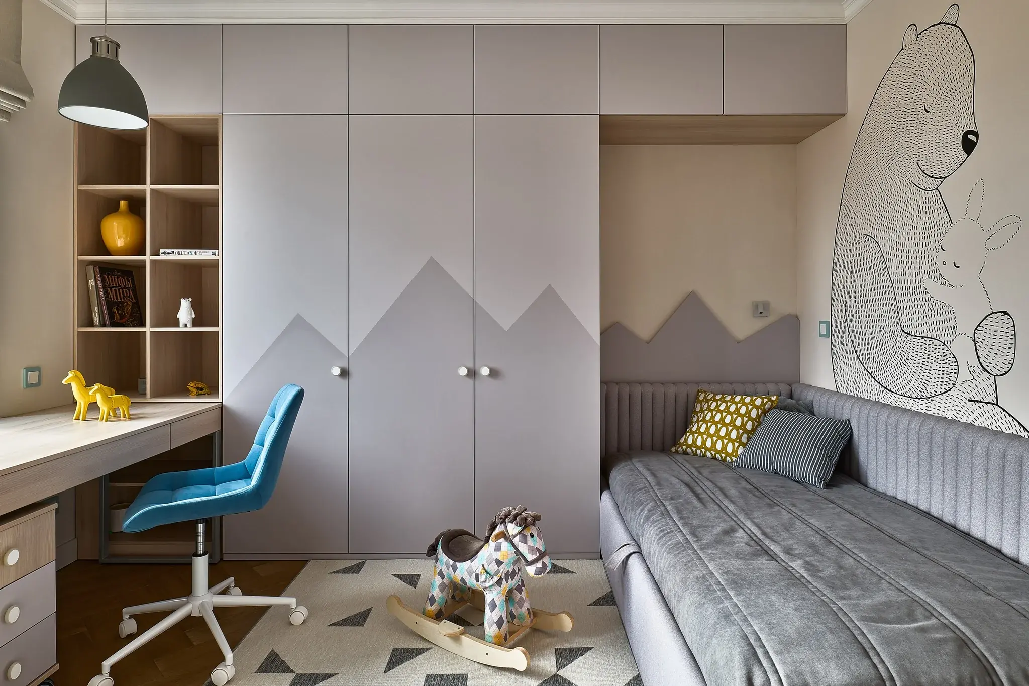 Scandinavian mountains bedroom interior