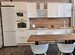 Warm scandinavian style kitchen front view