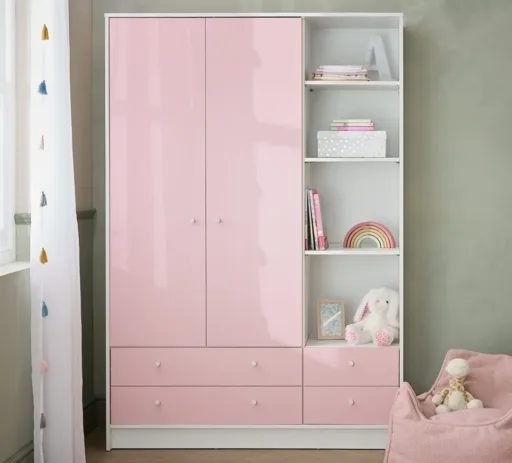 Pink wardrobe with shelves 1