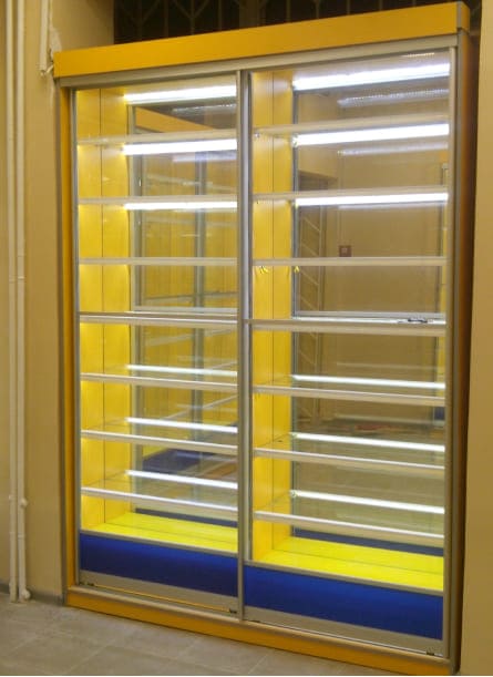Yellow display cabinet